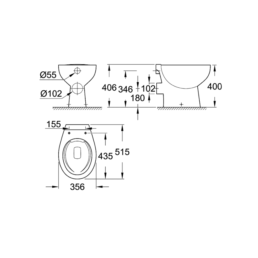 GROHE 39430000 - Inodoro de pie BAU CERAMIC 515 x 356 x 406 mm cerámica/blanco