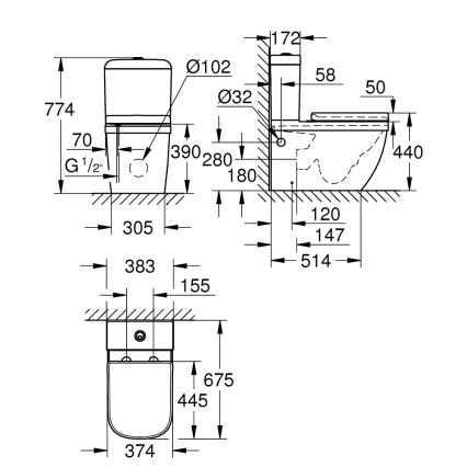 GROHE 39462000 - Conjunto de inodoro EURO CERAMIC 67,5 x 37,4 x 77,4 cm cerámica/blanco