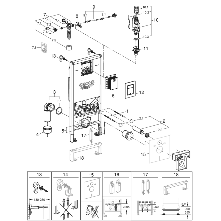 GROHE 39603000 - Juego 3 en 1 WC RAPID SLX 1,13 m cromo brillante