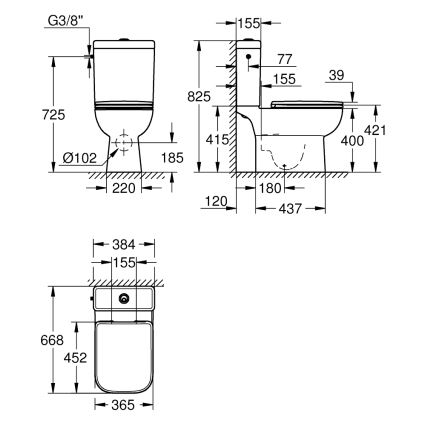 GROHE 39814000 - Conjunto combinado para inodoro START EDGE 825 × 557 × 384 mm cerámica/DuroWhite