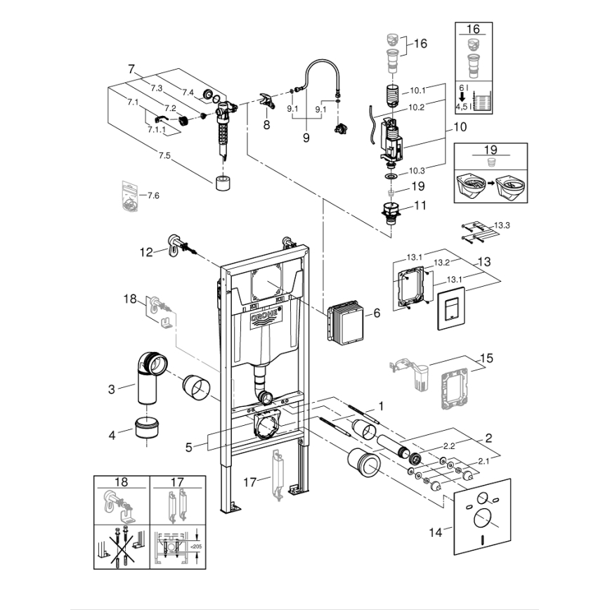 GROHE 39930000 - Juego 4 en 1 para inodoro SOLIDO 1,13 m cromo brillante