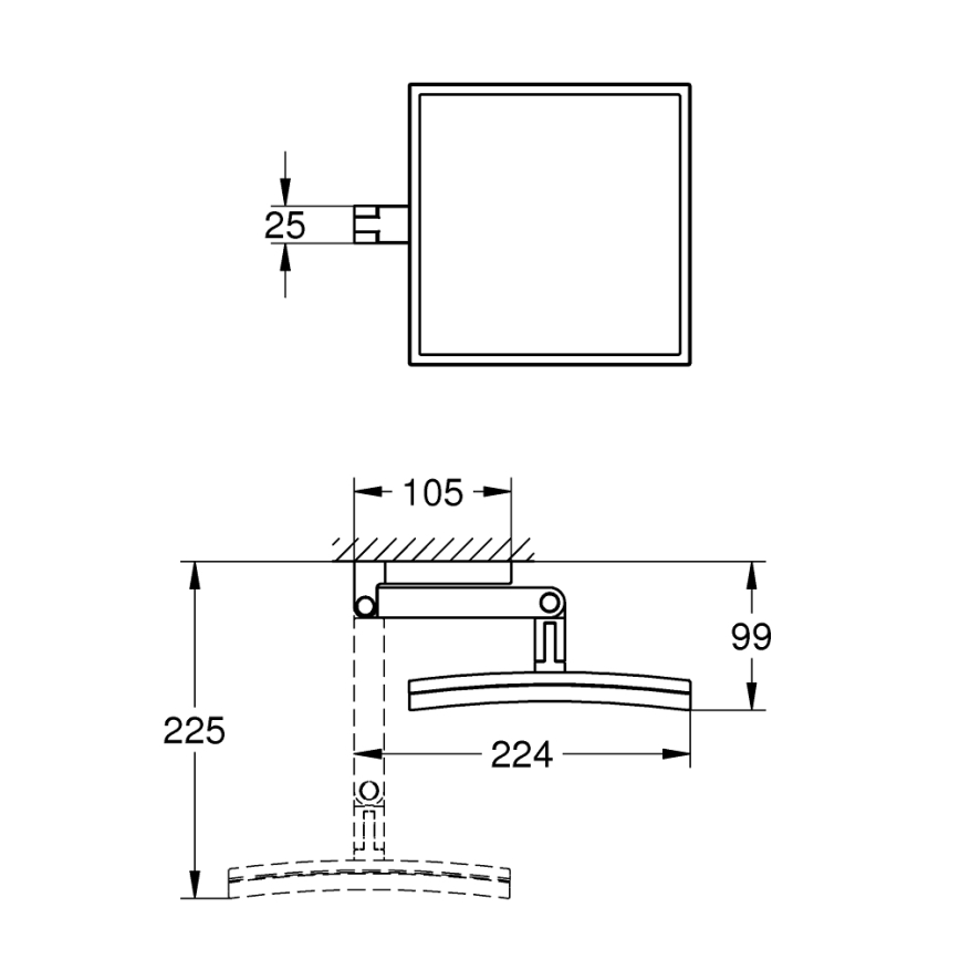 GROHE 40808000 - Espejo de maquillaje SELECTION CUBE 22,3 × 22,3 cm cromo brillante