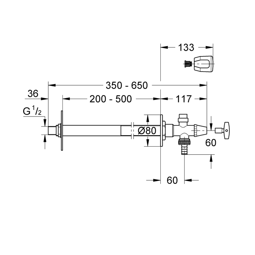 GROHE 41208000 - Válvula mural exterior EUROTEC DN 15 con acabado en cromo brillante
