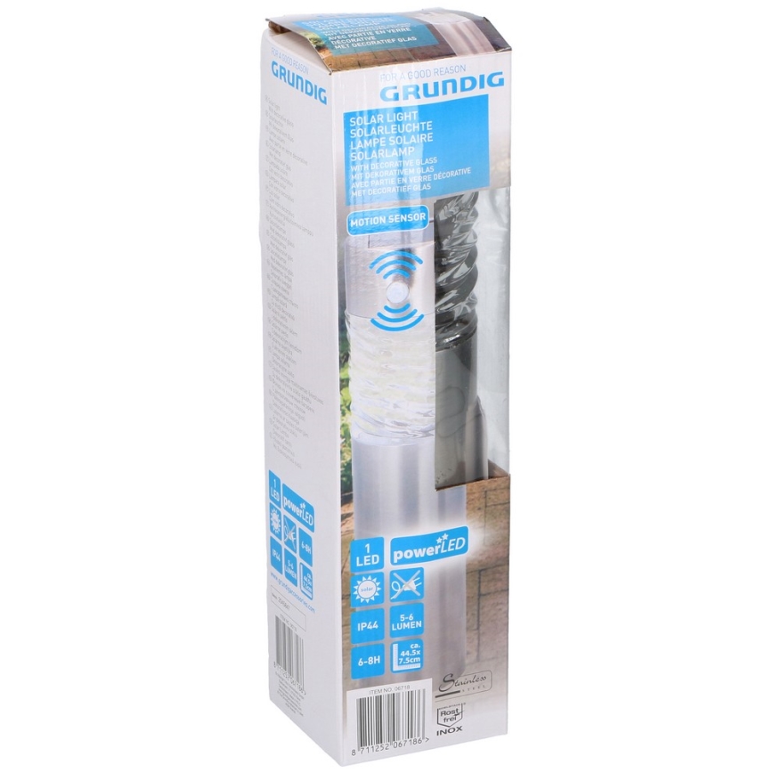Grundig 14 - Lámpara solar LED con sensor de movimiento y crepuscular LED 1xAAA 600 mAh IP44