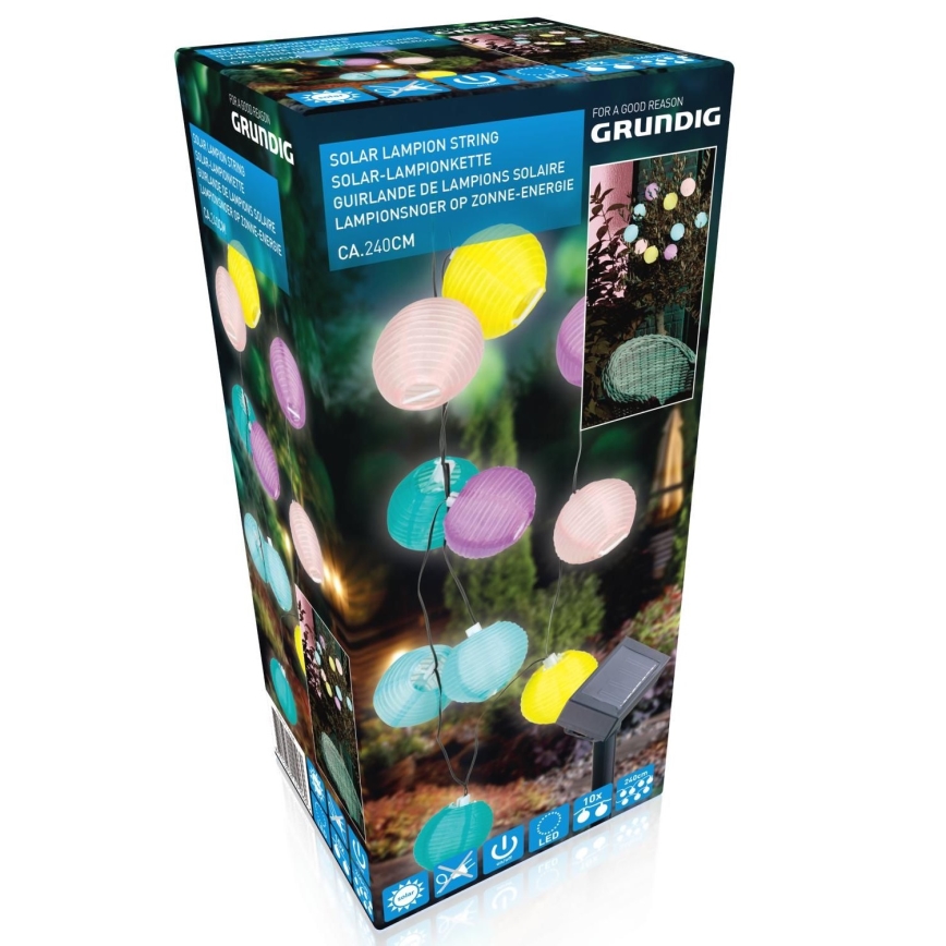 Grundig 14106 - Cadena solar LED 2,4m 10xLED/1,2V 600 mAh