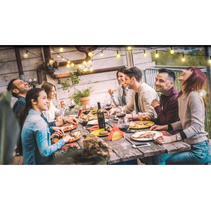 Grundig - Guirnalda solar LED regulable 50xLED/8 funciones 9,35 m blanco cálido 1200 mAh + mando a distancia