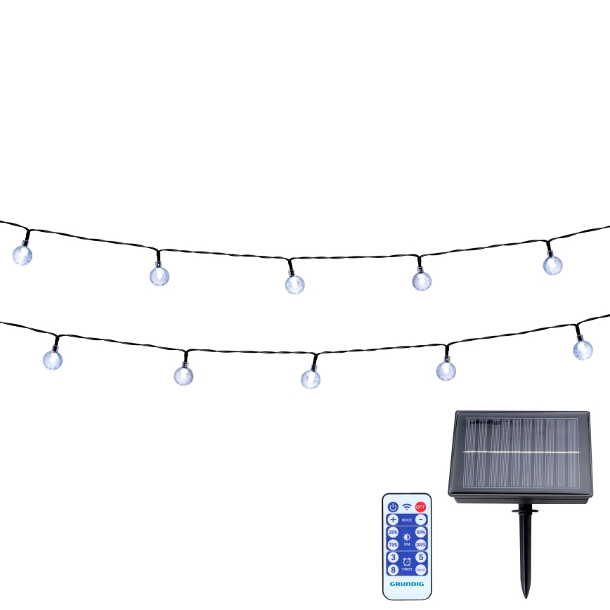Grundig - Guirnalda solar LED regulable 50xLED/8 funciones 9,35 m blanco cálido 1200 mAh + mando a distancia