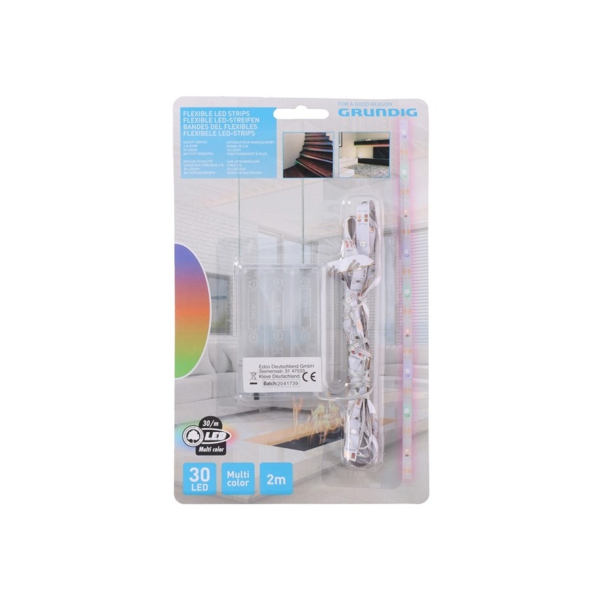 Grundig - Cinta LED 2m LED/3xAA multicolor