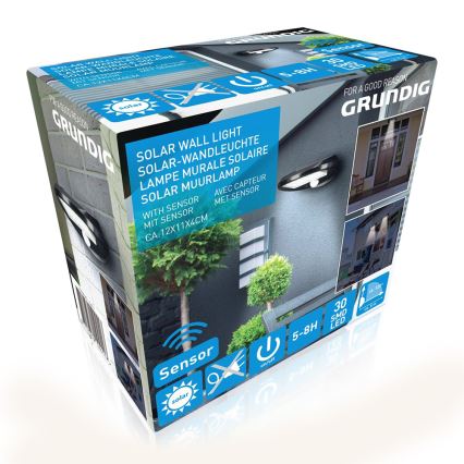 Grundig - Juego de 2 lámparas solares de pared LED con sensor de movimiento y crepúsculo LED/3,2V 600 mAh