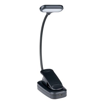 Grundig - Lámpara de mesa recargable con clip LED, 5 V, 400 mAh, negra