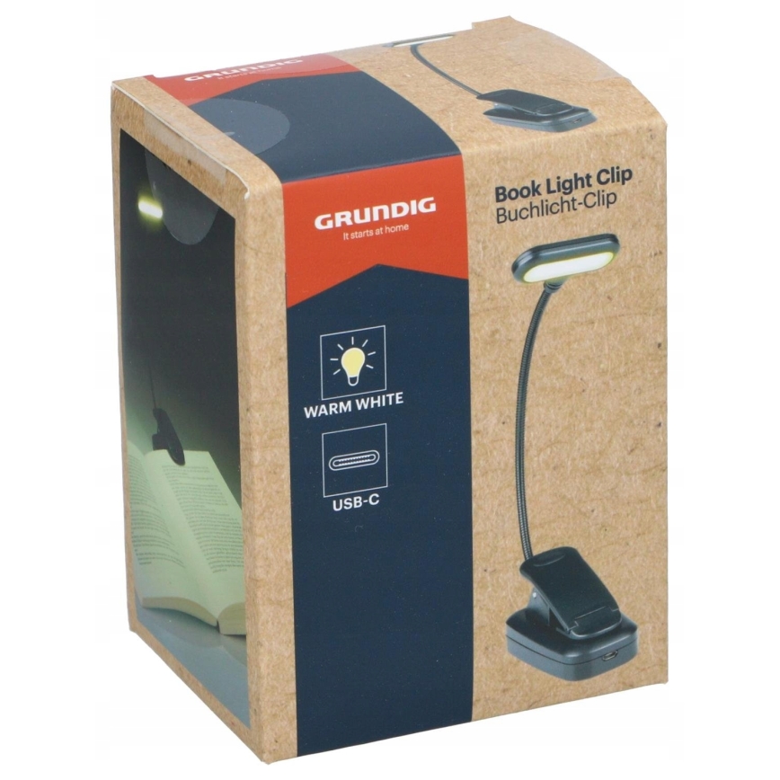 Grundig - Lámpara de mesa recargable con clip LED, 5 V, 400 mAh, negra