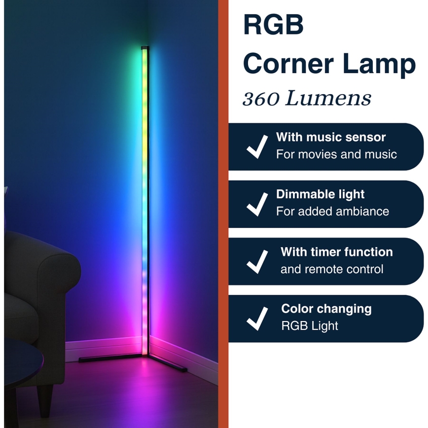 Grundig - Lámpara de pie LED regulable RGBW, 6 W, 230 V + mando a distancia