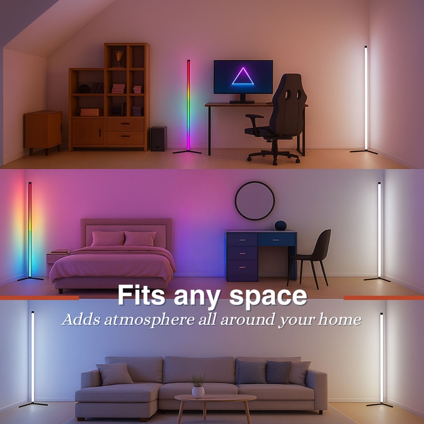 Grundig - Lámpara de pie LED regulable RGBW, 6 W, 230 V + mando a distancia