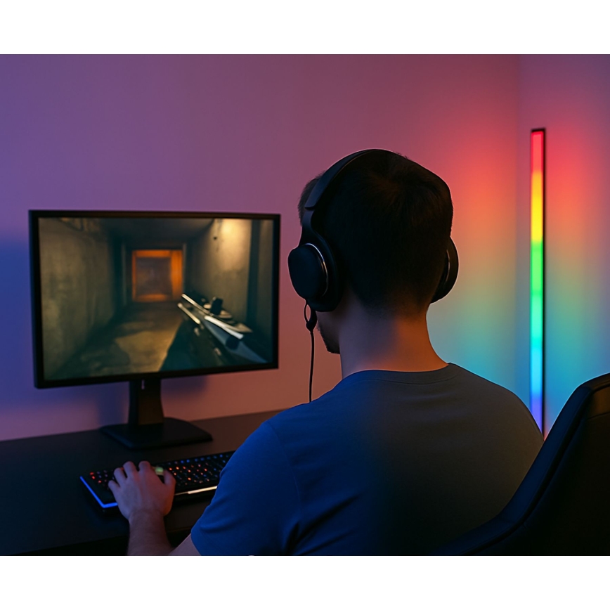 Grundig - Lámpara de pie LED regulable RGBW, 6 W, 230 V + mando a distancia