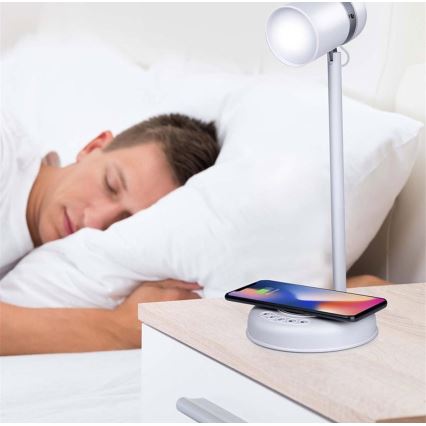 Grundig - Lámpara de mesa LED 3 en 1 con carga inalámbrica y altavoz LED/15W/5V