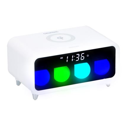 Grundig - Lámpara nocturna LED regulable con despertador y cargador inalámbrico LED/5W/230V