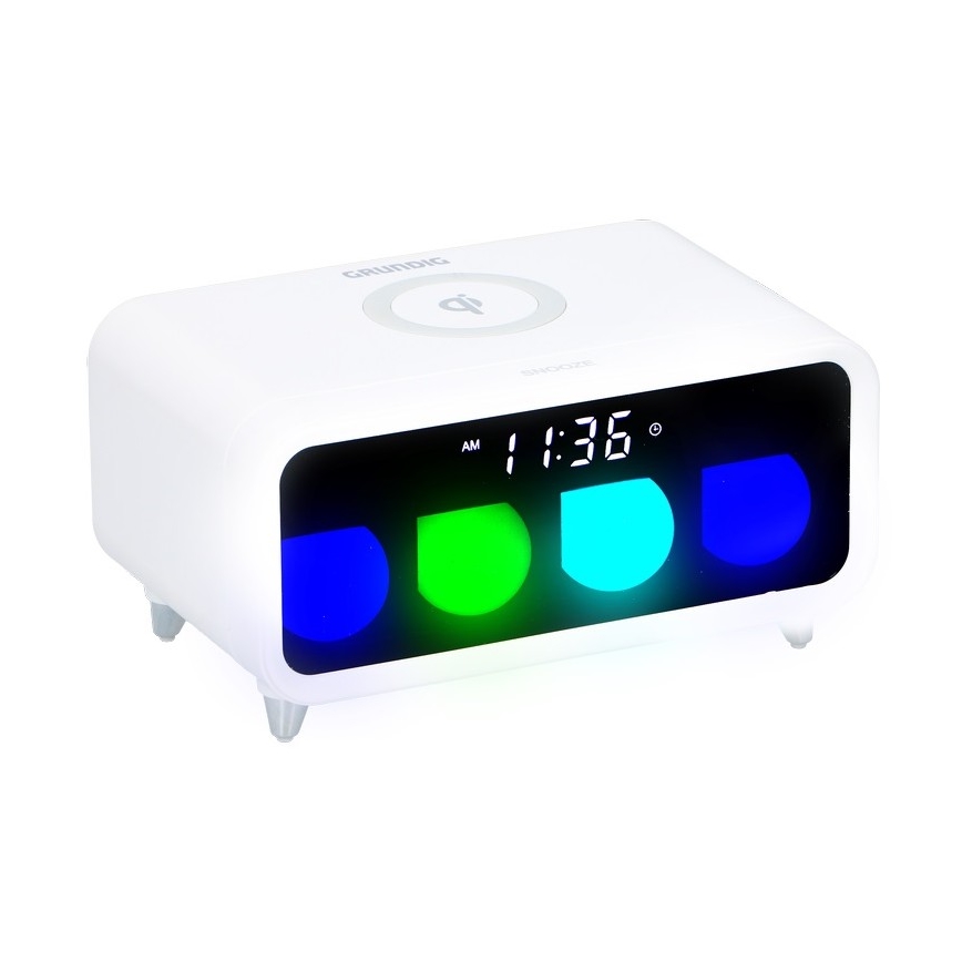Grundig - Lámpara nocturna LED regulable con despertador y cargador inalámbrico LED/5W/230V