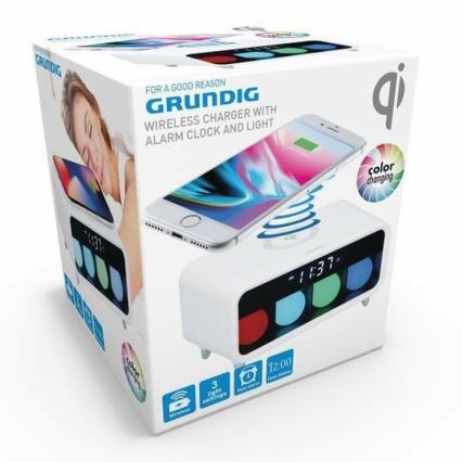 Grundig - Lámpara nocturna LED regulable con despertador y cargador inalámbrico LED/5W/230V