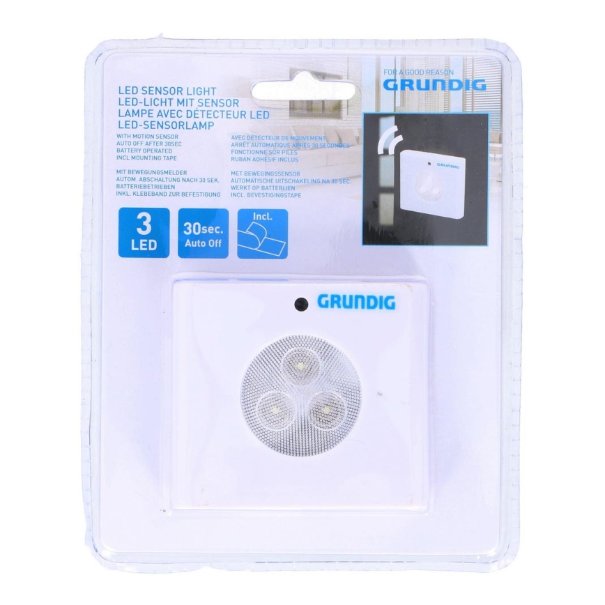 Grundig - Lámpara nocturna LED con sensor 3xLED/3xAAA