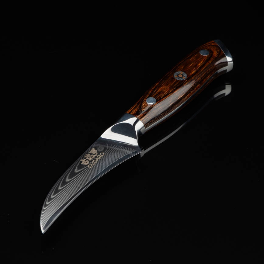 Gudaro -Cuchillo de cocina de damasco para frutas FENG 3,5, acero damasco de 67 capas, longitud 9,5cm