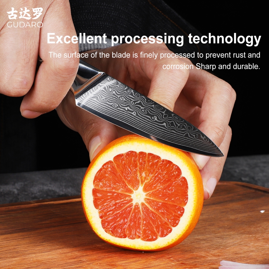 Gudaro - Cuchillo de cocina KENSHO 3,5, 67 capas de acero, longitud 9,5 cm