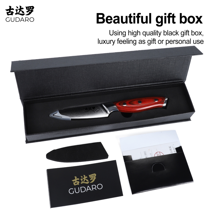 Gudaro - Cuchillo de cocina KENSHO 3,5, 67 capas de acero, longitud 9,5 cm