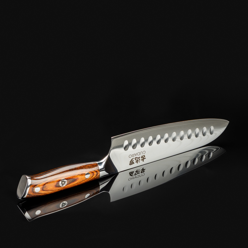 Gudaro - Cuchillo de cocina SANTOKU 17,5 cm acero de Damasco