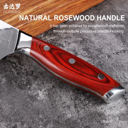 Gudaro - Cuchillo Santoku de cocina KENSHO 7, acero de Damasco de 67 capas, longitud de la hoja 17,5 cm