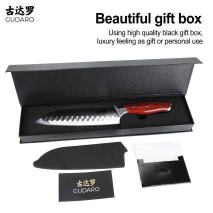 Gudaro - Cuchillo Santoku de cocina KENSHO 7, acero de Damasco de 67 capas, longitud de la hoja 17,5 cm