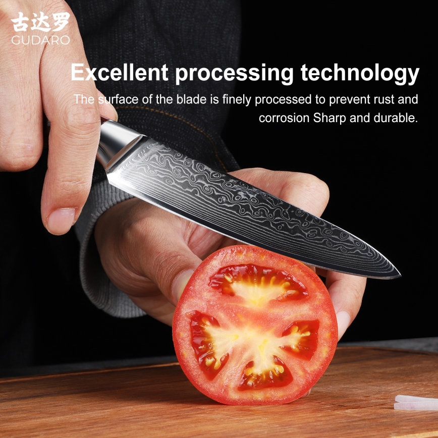 Gudaro - Cuchillo de cocina universal KENSHO 5, de damasco, 67 capas de acero, longitud 12,5 cm