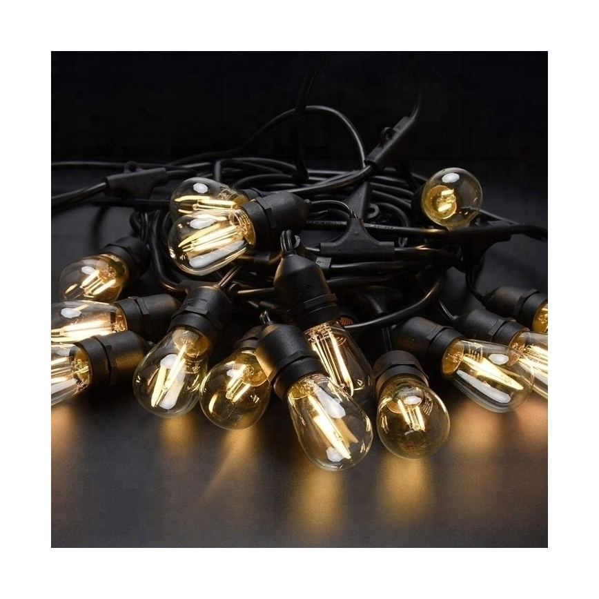 Guirnalda decorativa LED para exterior 20xE27/1W/230V, 11,44 m, IP44, negra