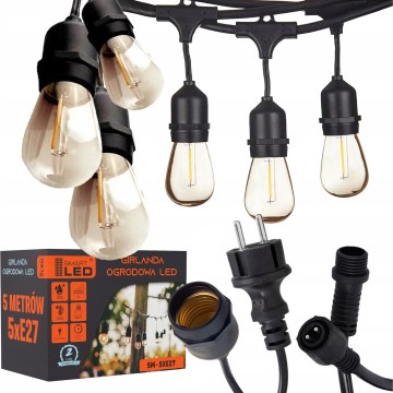 Guirnalda decorativa LED para exterior 5xE27/1W/230V 5,94 m IP44 negra