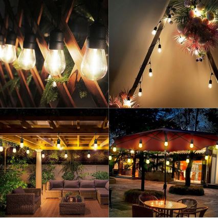 Guirnalda decorativa LED para exteriores 15xE27/1W/230V, 15,94 m, IP44, negra