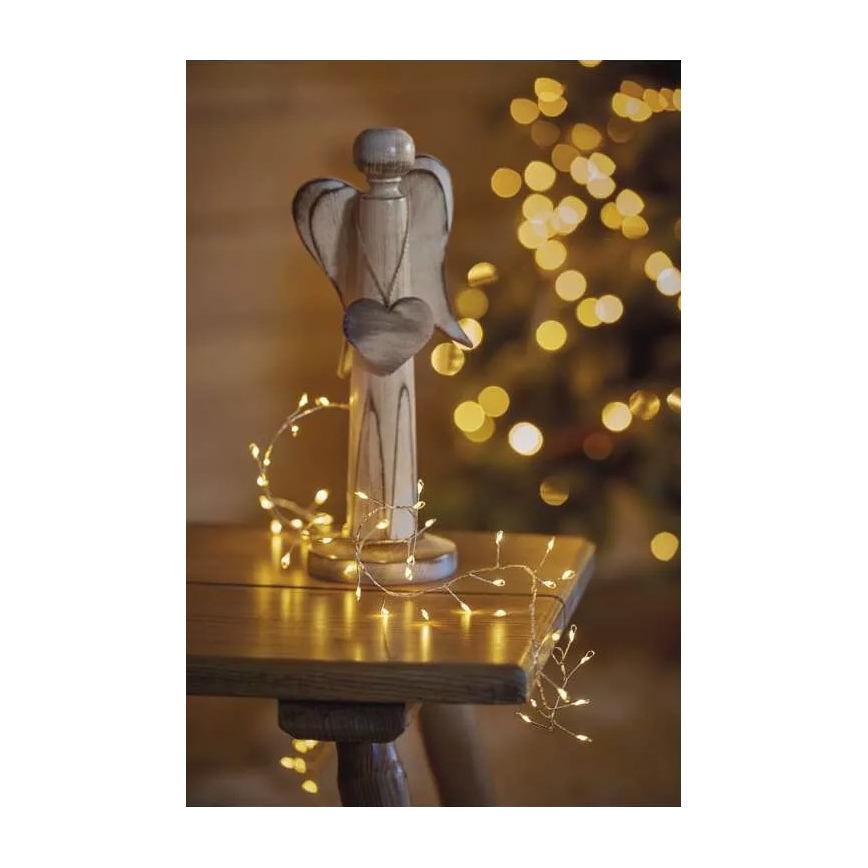 Guirnalda LED 100 LEDs/3xAA 2,7 m blanco cálido