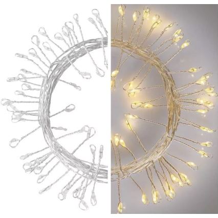 Guirnalda LED 100 LEDs/3xAA 2,7 m blanco cálido