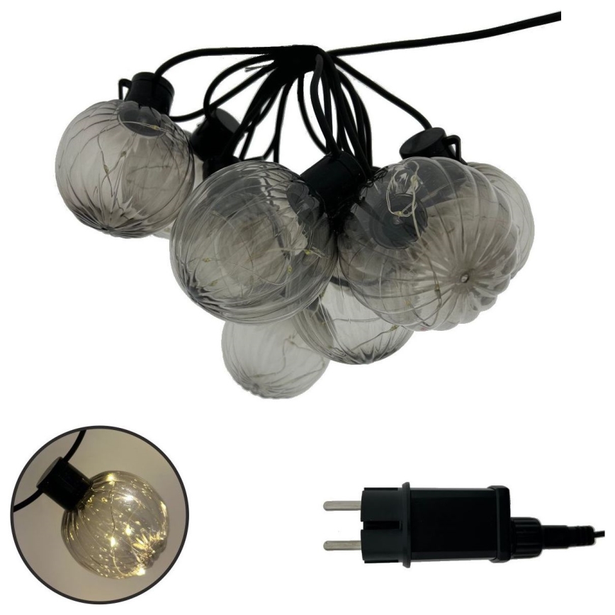Guirnalda LED decorativa para exterior 10xLED/0,15W/230V 6,8 m IP44 negro/ahumado