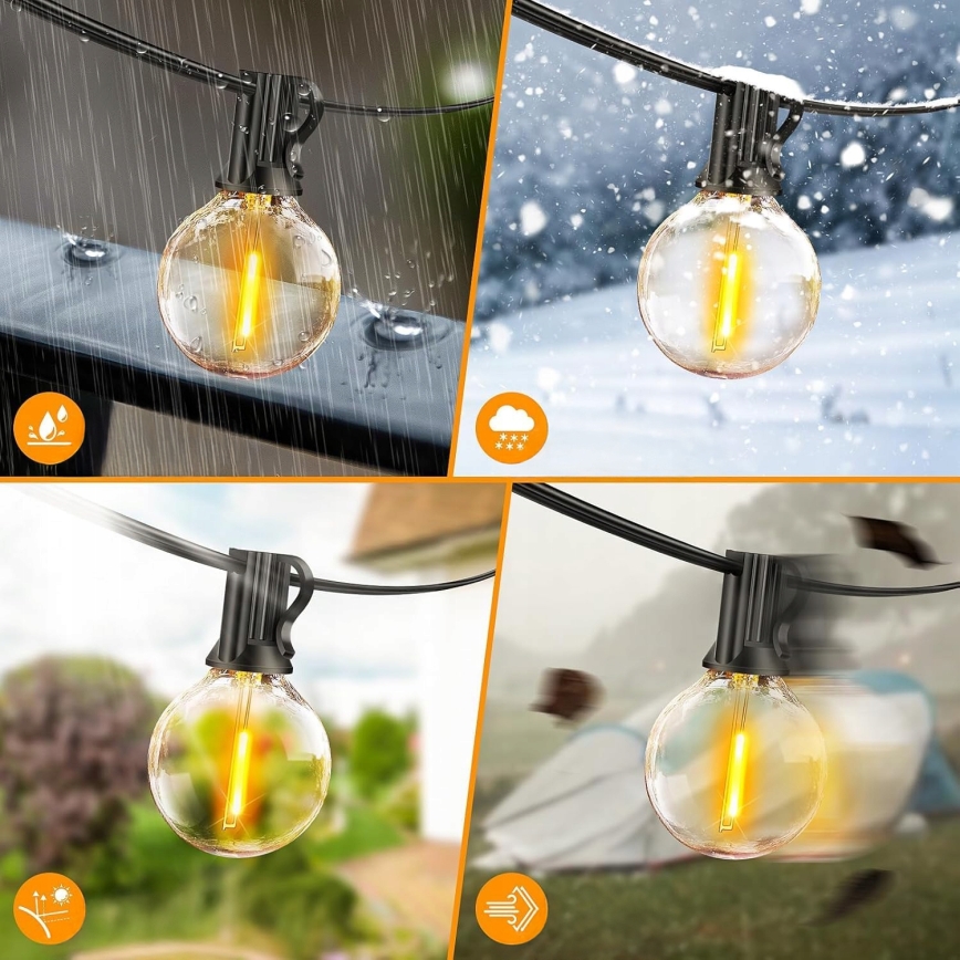 Guirnalda LED decorativa para exterior 20xE12/1W/230V 20 m IP65 negra