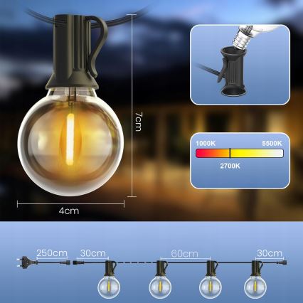 Guirnalda LED decorativa para exterior 25xE12/1W/230V 17,5 m IP65 negra