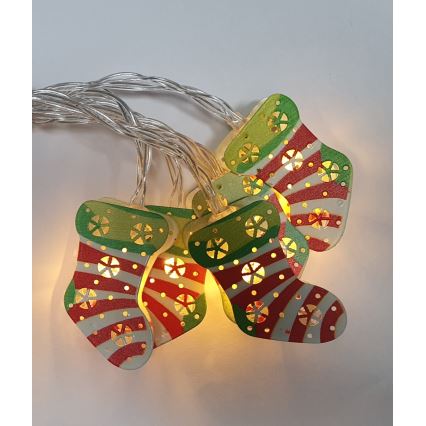 Guirnalda LED exterior 10xLED/2xAA, 1,65 m, IP44, blanco cálido, con fundas tipo media