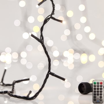 Guirnalda LED exterior CLUSTER 200 LEDs/8 funciones 2,1 m IP44 blanco cálido + control remoto