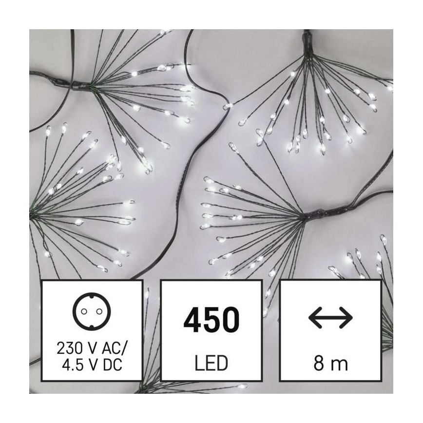 Guirnalda LED navideña 450xLED 8+3 m blanco frío