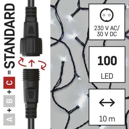 Guirnalda LED para exterior 100 LEDs / 10 m IP44, blanco frío