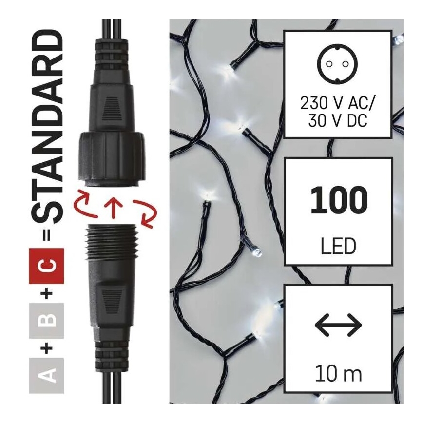 Guirnalda LED para exterior 100 LEDs / 10 m IP44, blanco frío