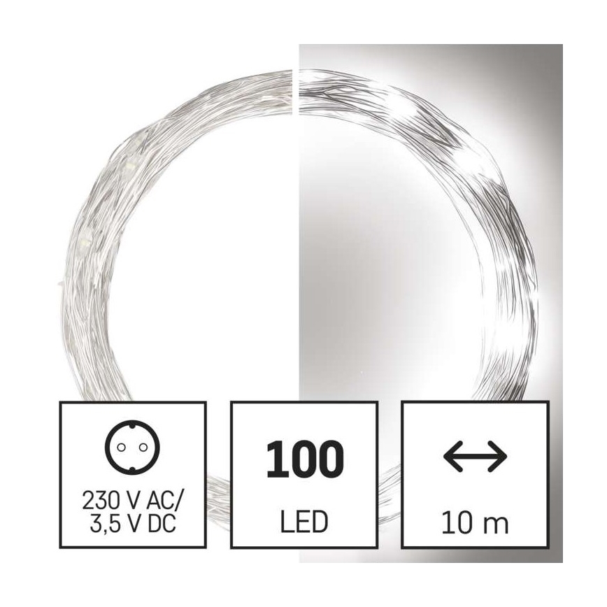Guirnalda LED para exterior 100 LEDs/15 m IP44 blanco frío