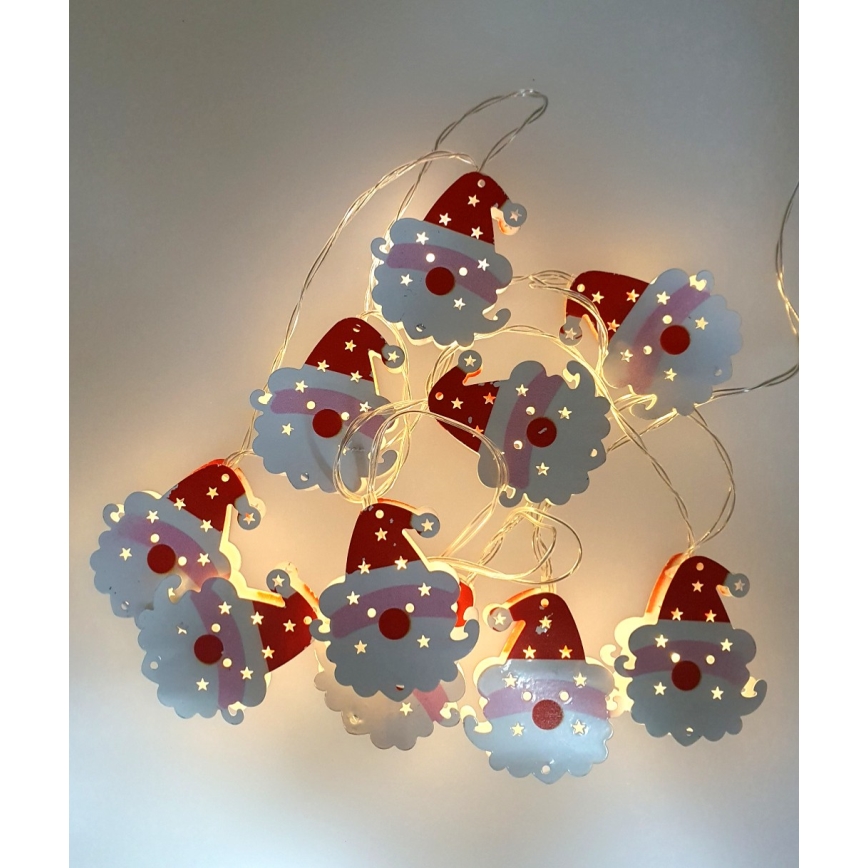Guirnalda LED para exterior 10xLED/2xAA 1,65 m IP44 blanco cálido Santa
