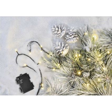 Guirnalda LED para exterior, 120 LEDs, 3×AA, 8,9 m, IP44, blanco cálido