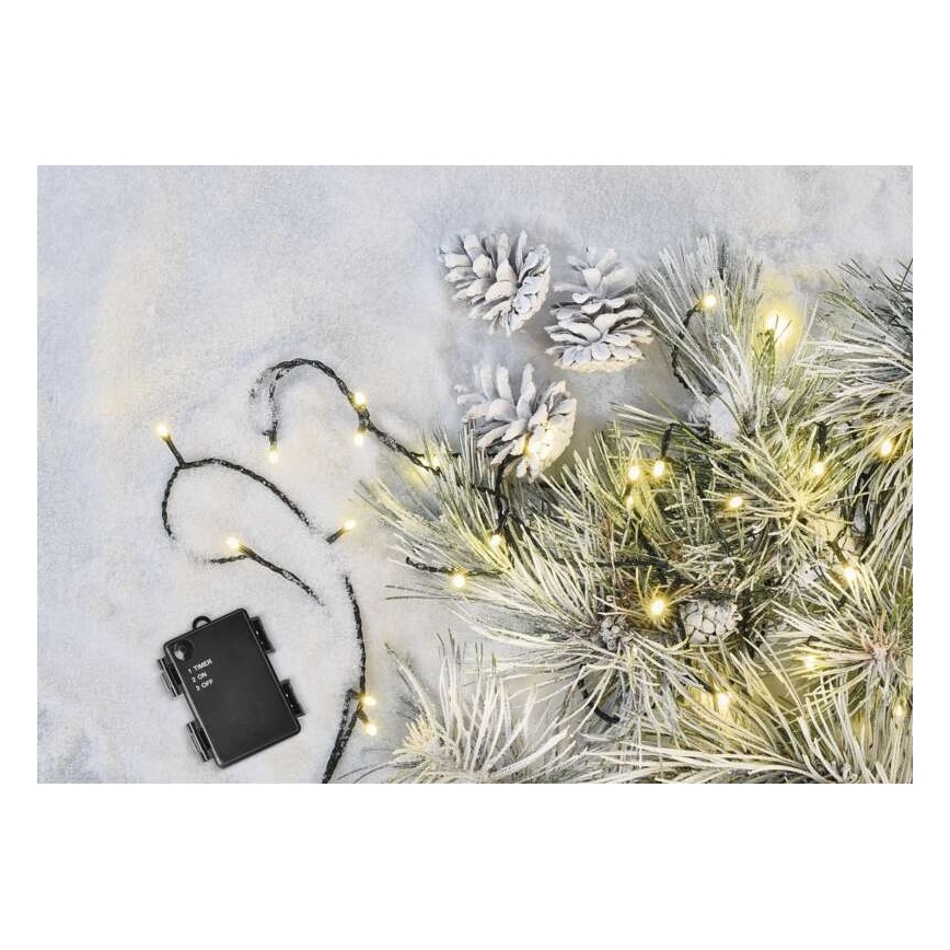 Guirnalda LED para exterior, 120 LEDs, 3×AA, 8,9 m, IP44, blanco cálido