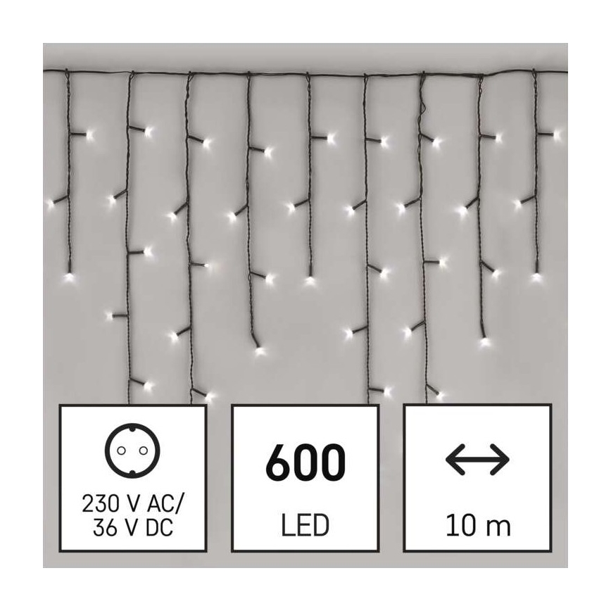 Guirnalda LED para exterior, 600 LEDs, 8 modos, 15 m, IP44, blanco frío
