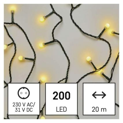 Guirnalda navideña LED, 200 LED, 8 funciones, 20 m, IP44, blanco cálido
