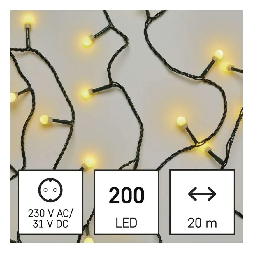Guirnalda navideña LED, 200 LED, 8 funciones, 20 m, IP44, blanco cálido